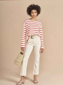 La Ligne Breton Long Sleeve Tee Cream/Poppy Outlet