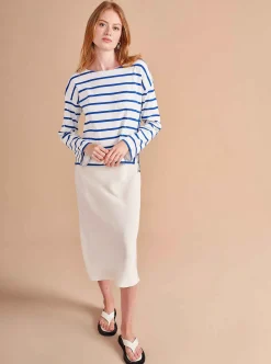 La Ligne Breton Long Sleeve Tee Ivory/Cobalt Sale