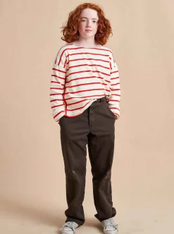 La Ligne Breton Long Sleeve Tee Cream/Poppy Flash Sale