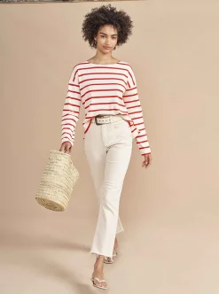 La Ligne Breton Long Sleeve Tee Cream/Poppy Flash Sale