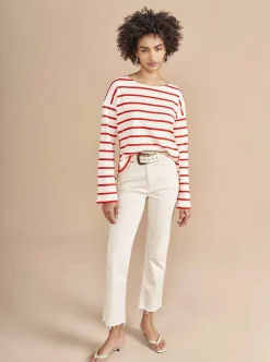 La Ligne Breton Long Sleeve Tee Cream/Poppy Flash Sale