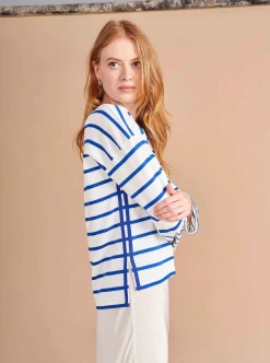 La Ligne Breton Long Sleeve Tee Ivory/Cobalt New