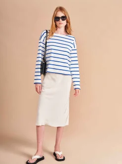 La Ligne Breton Long Sleeve Tee Ivory/Cobalt New