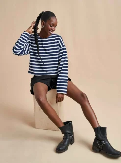 La Ligne Cropped Charlotte Tee Navy/White Flash Sale