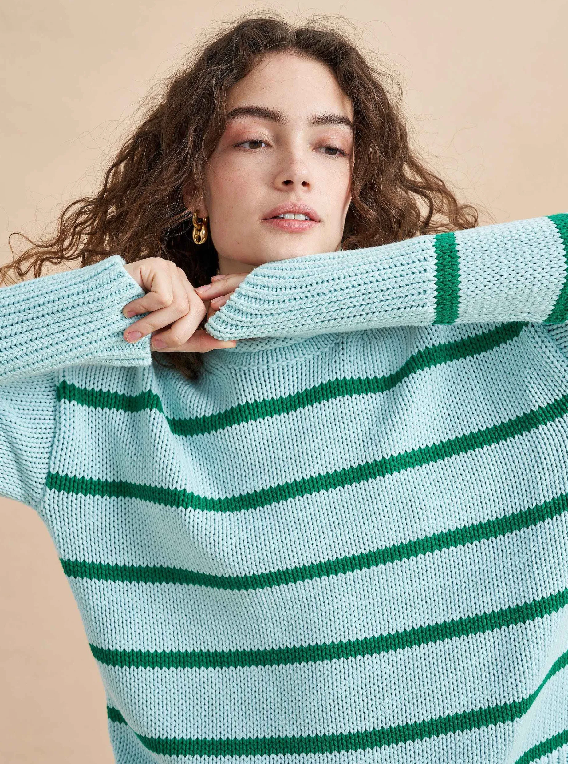 La Ligne Marina Sweater Pale-Blue/Kelly-Green Shop