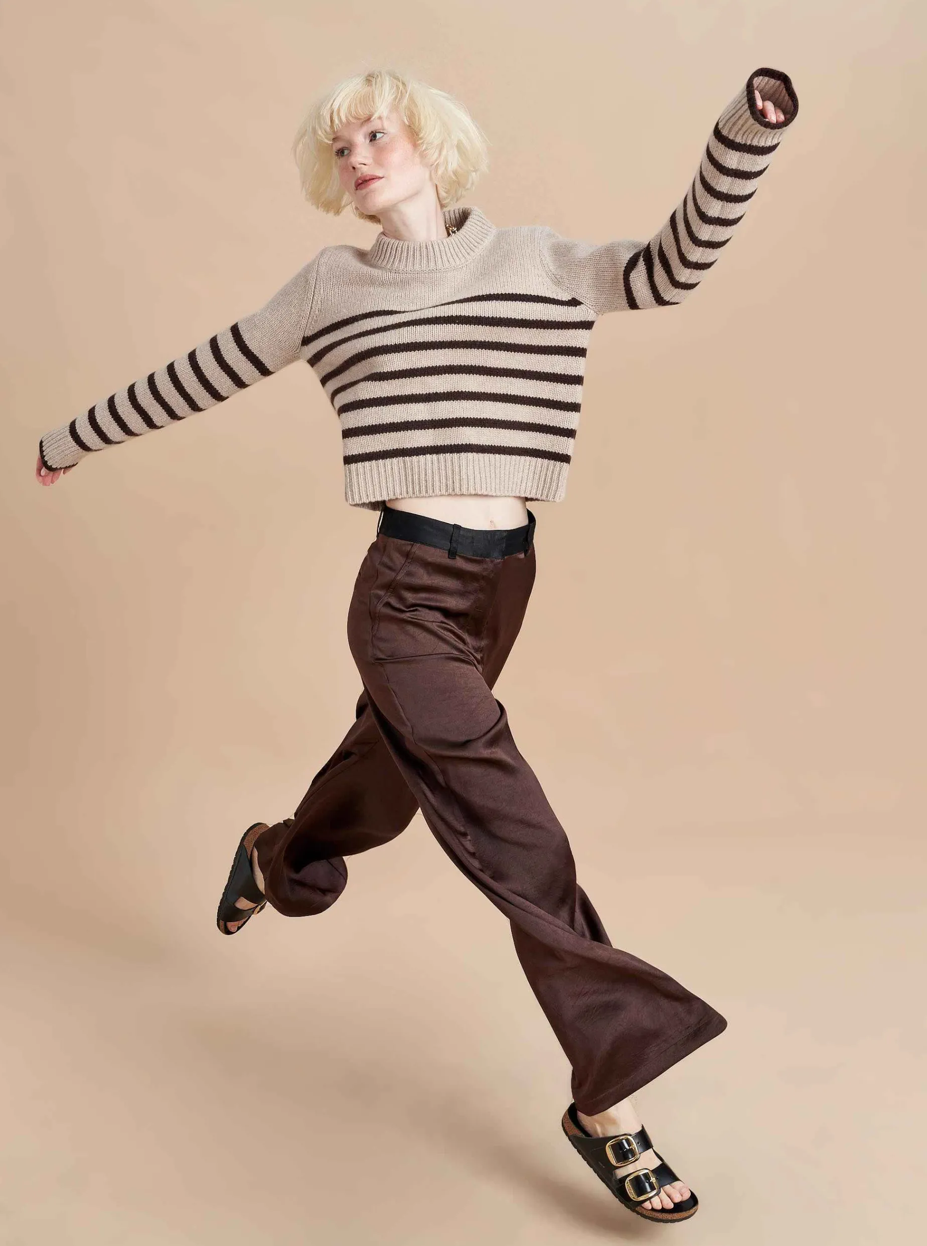 La Ligne Mini Marin Sweater Tan/Chocolate Cheap
