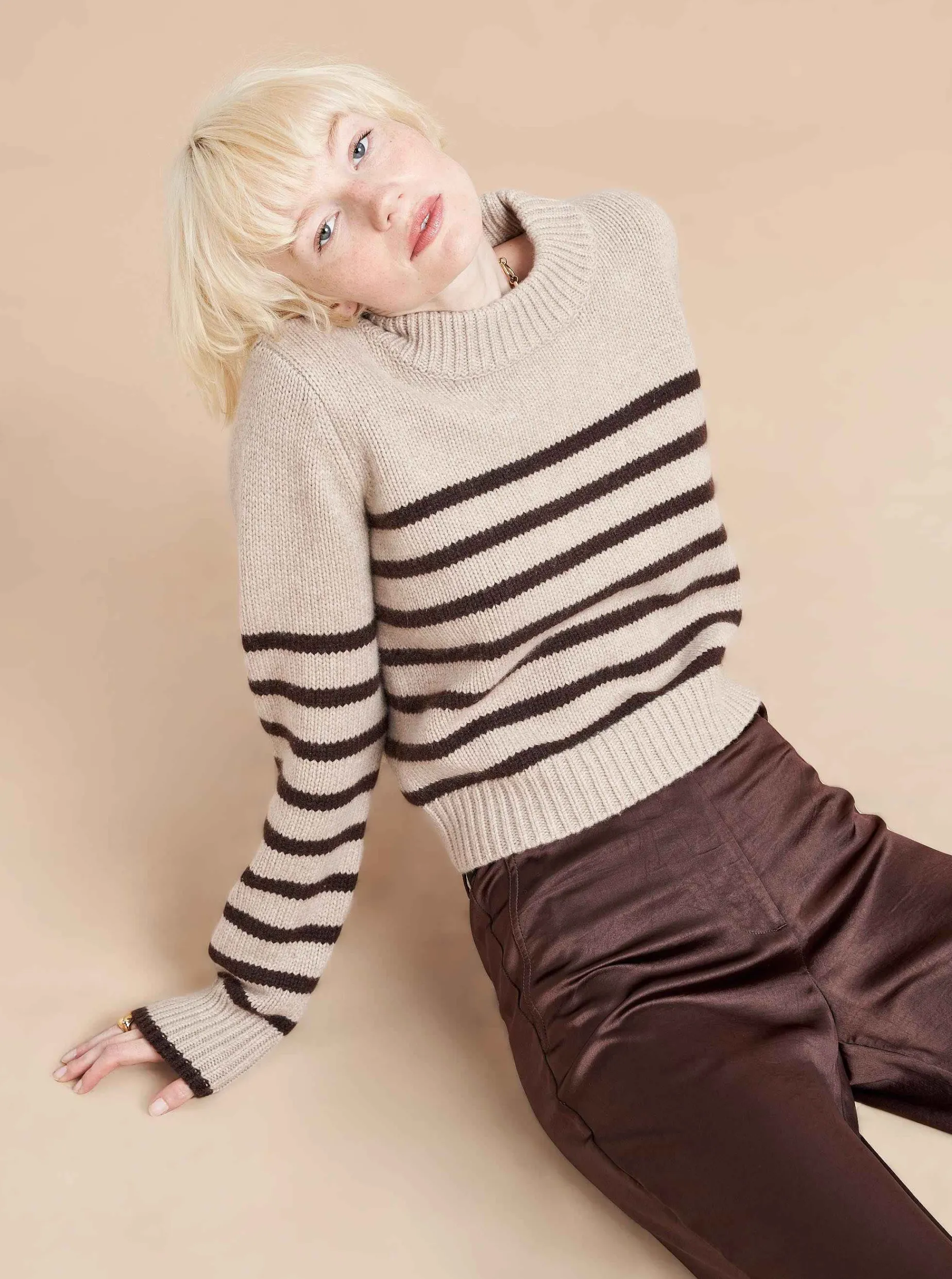 La Ligne Mini Marin Sweater Tan/Chocolate Cheap