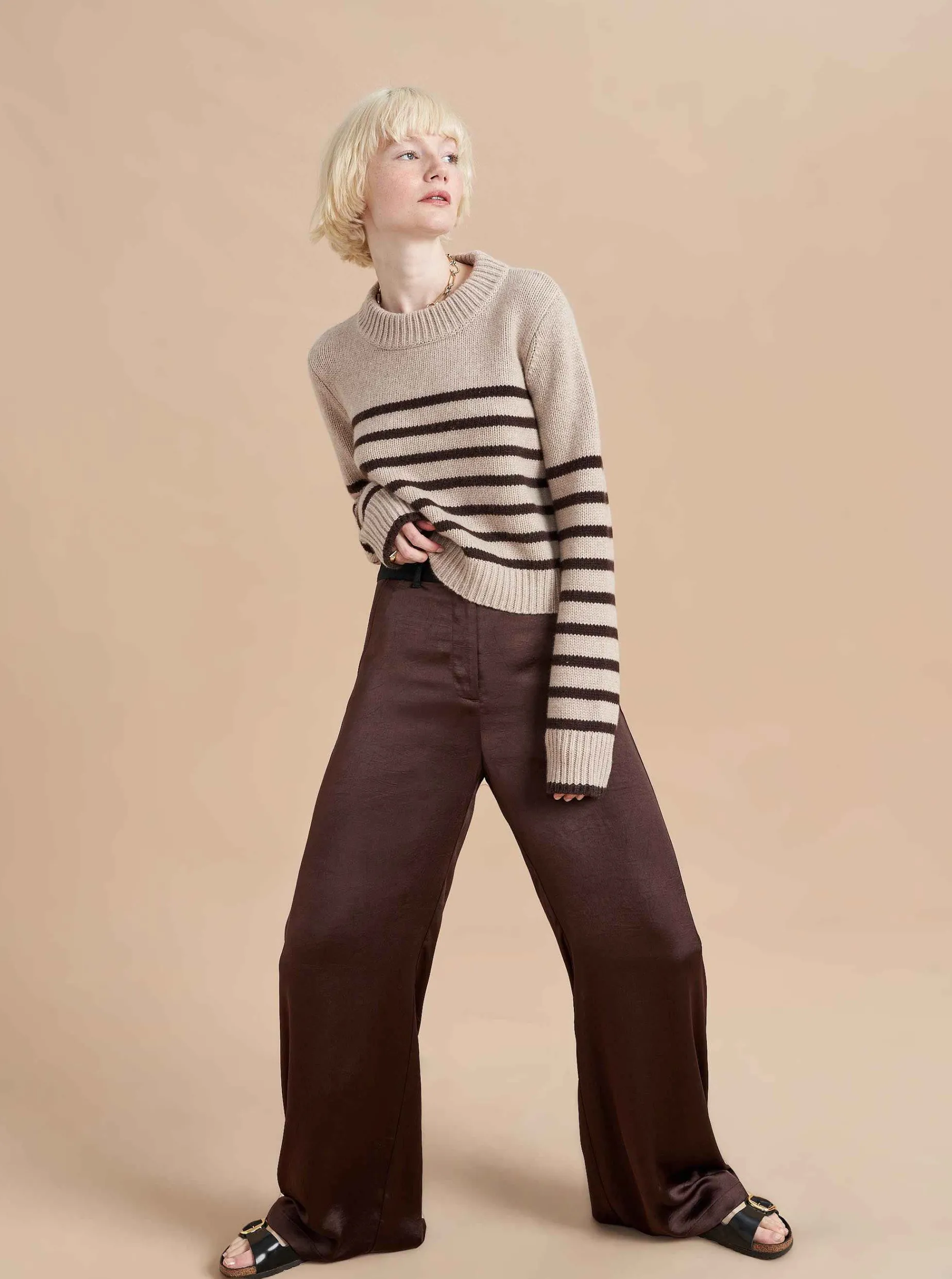 La Ligne Mini Marin Sweater Tan/Chocolate Cheap