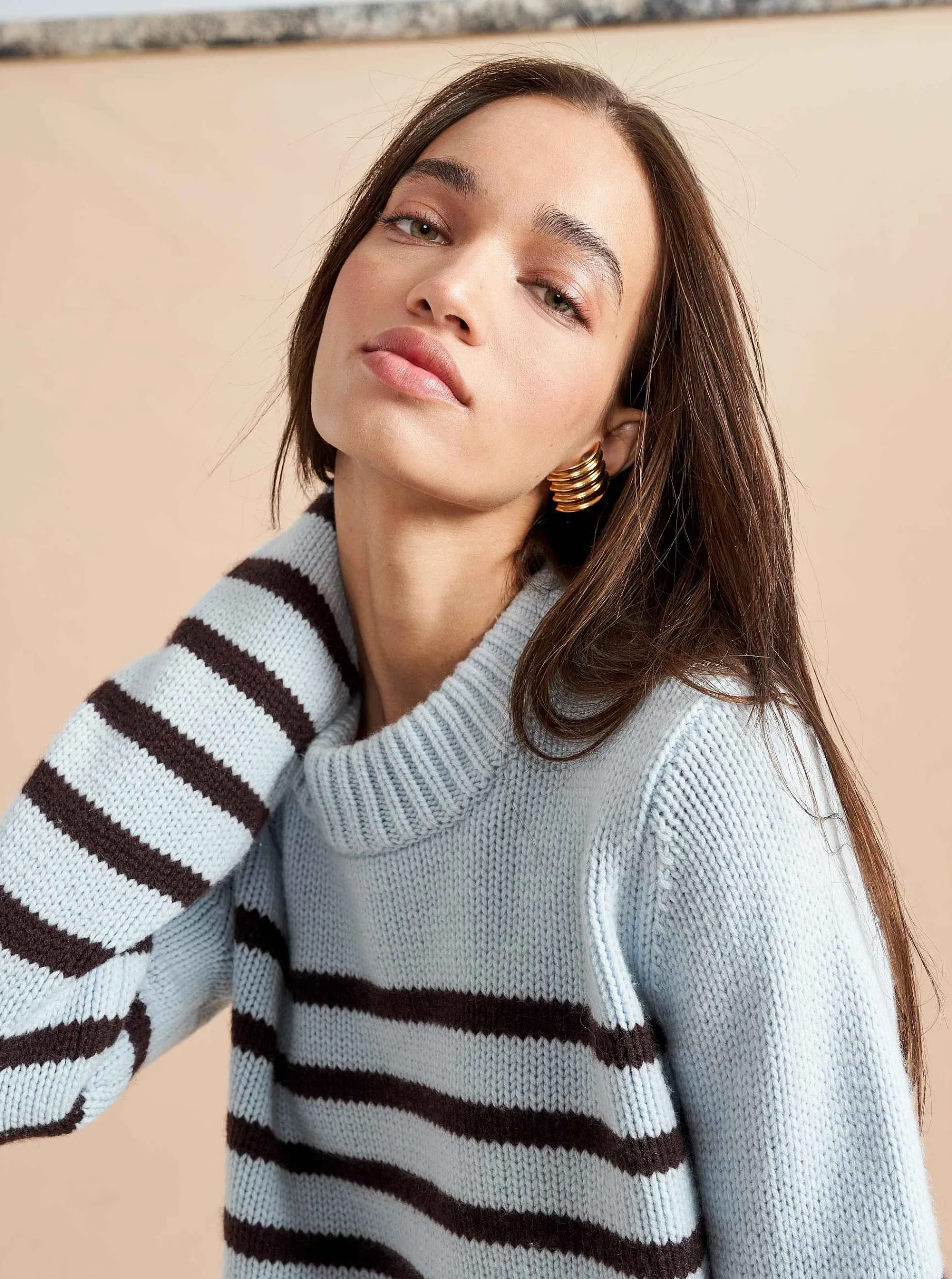 La Ligne Mini Marin Sweater Pale-Blue/Chocolate Hot