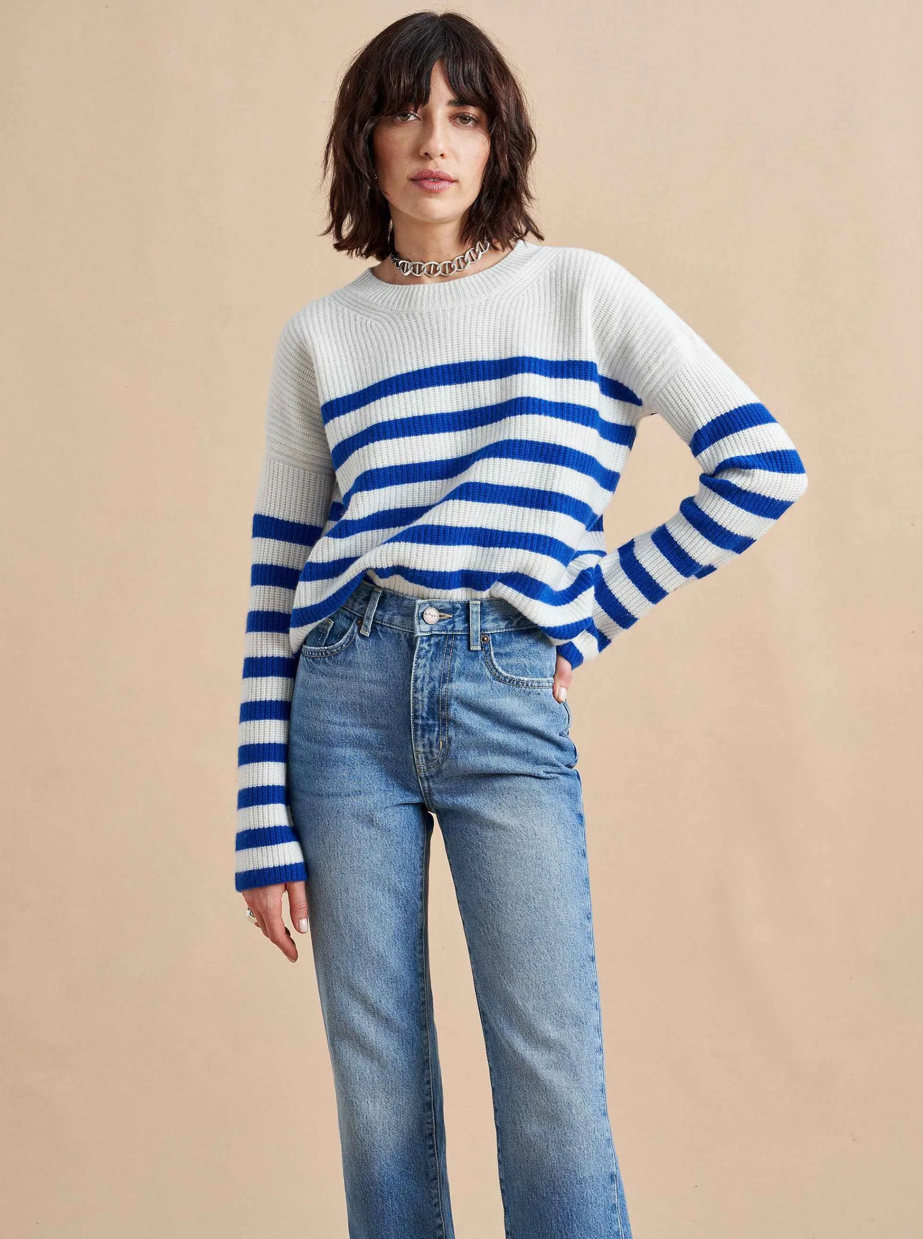 La Ligne Mini Striped Toujours Sweater Cream/Cobalt Outlet
