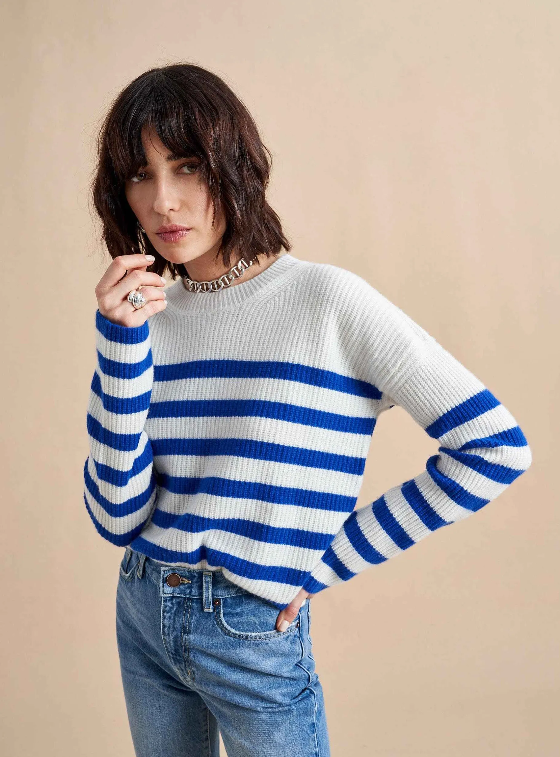 La Ligne Mini Striped Toujours Sweater Cream/Cobalt Outlet