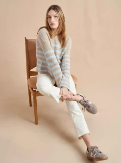 La Ligne Mini Striped Toujours Sweater Tan/Periwinkle Flash Sale