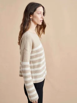 La Ligne Mini Striped Toujours Sweater Camel/Cream Online
