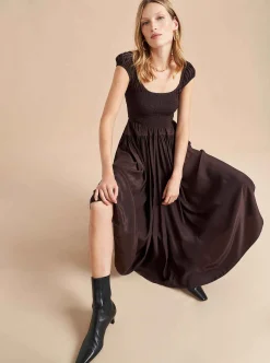 La Ligne Silk Vivian Dress Chocolate Clearance