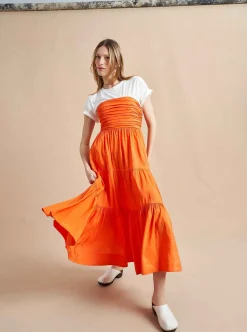 La Ligne Sleeveless Sofia Dress Tangerine Fashion
