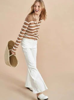 La Ligne Striped Featherweight Cardigan Tan/Cream Shop
