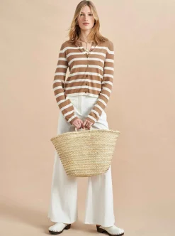 La Ligne Striped Featherweight Cardigan Tan/Cream Shop