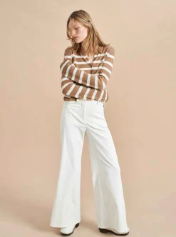 La Ligne Striped Featherweight Cardigan Tan/Cream Shop
